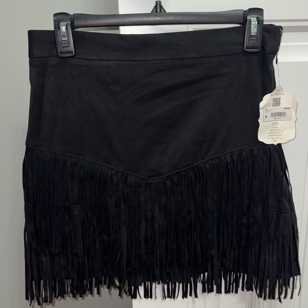 Altar'd State Black Mini Skirt with Fringe